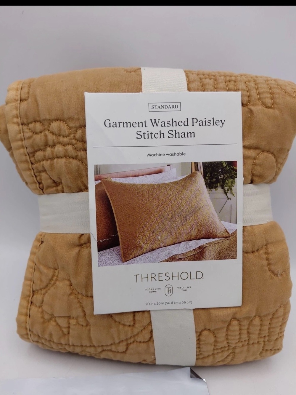 Standard Garment Washed Paisley Stitch Sham Brown Threshold